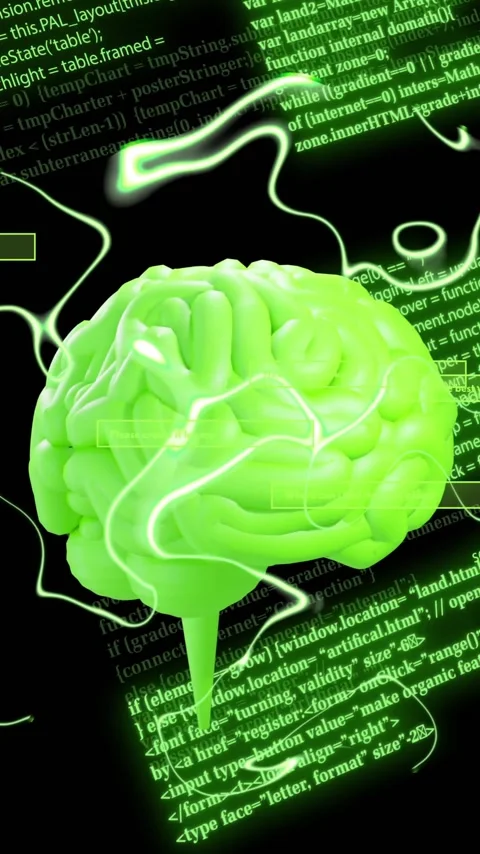 Animation of ai brain and data processing over black background Stock Footage 342609578