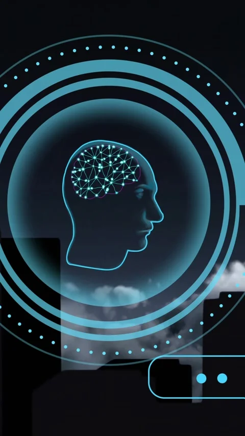 Animation of ai brain and data processing over cityscape background Stock Footage 343714173