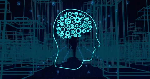 Animation of ai brain with cogs and data processing over dark background Stock Footage 265953002
