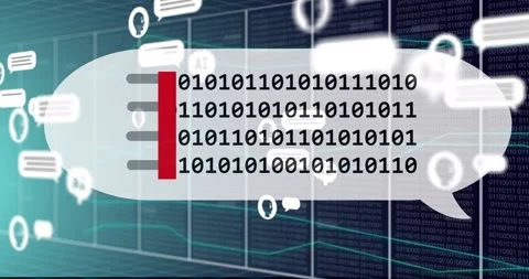 Animation of ai chat and data processing over binary coding and grid Stock Footage 241495788