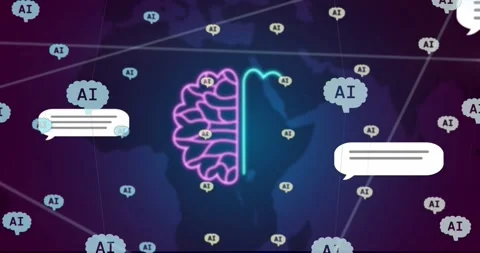 Animation of ai chat and data processing over world map background Stock Footage 329017954