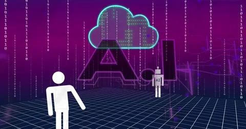 Animation of ai chat and data processing over cloud on purple background Stock Footage 329160388