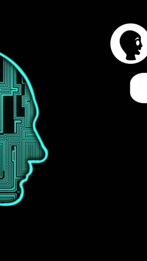 Animation of ai chat and digital human on black background Stock Footage 343610314