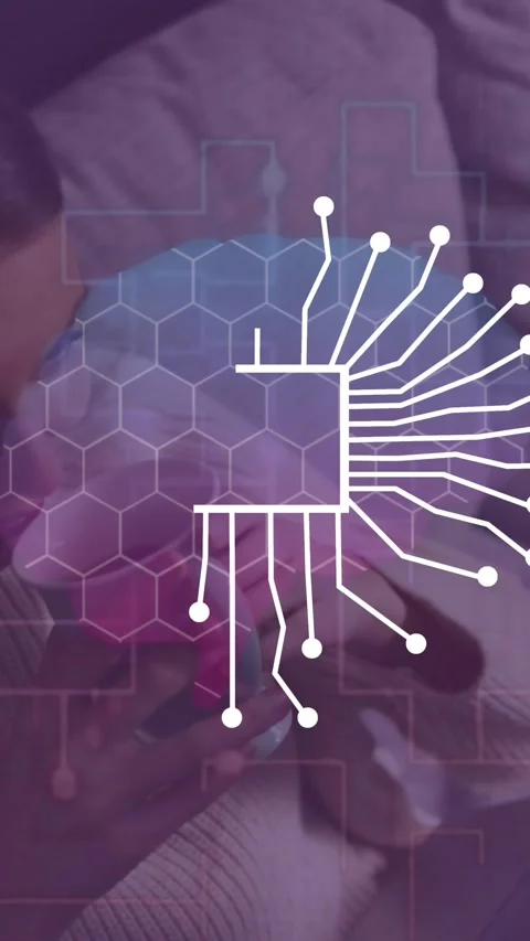 Animation of ai chat data processing over caucasian woman using tablet Stockbeeldmateriaal 323897085