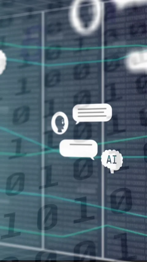Animation of ai data, chat and icons and binary coding Stock Footage 323897401