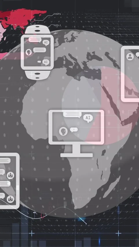 Animation of ai data, chat, statistics and icons over globe and binary coding Stock Footage 323897406