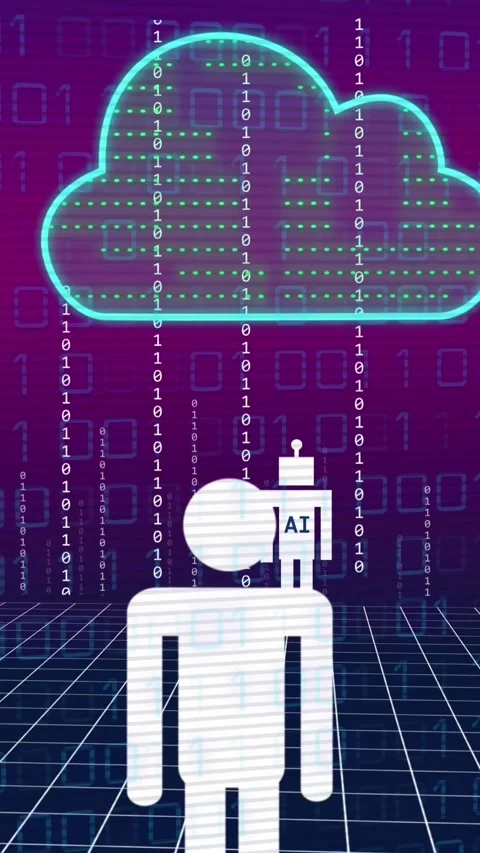 Animation of ai data processing and icon over cloud and binary coding Stock Footage 323897408