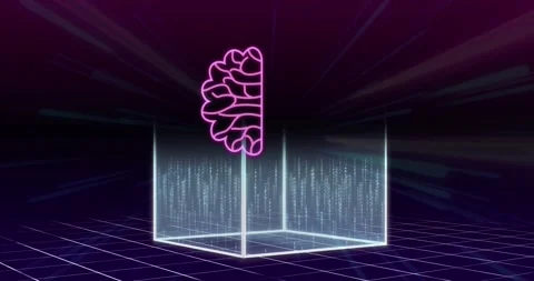 Animation of ai data processing and icons over cube and dark background Stock Footage 328707814
