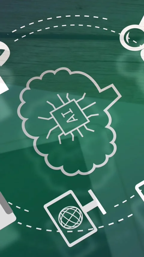 Animation of ai data processing and icons over green background Stock Footage 341918701