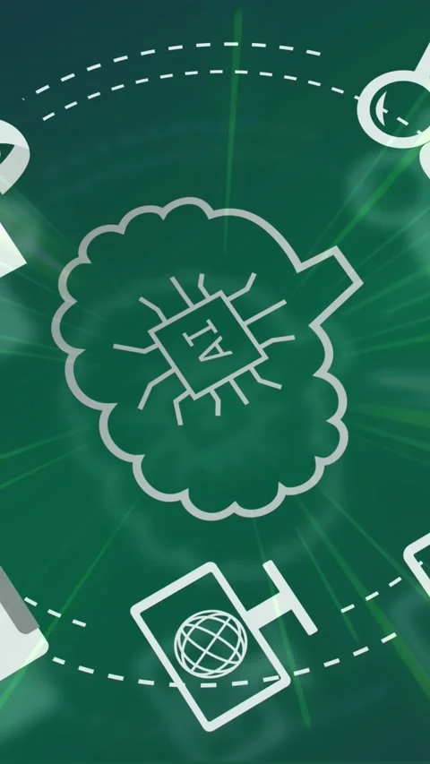 Animation of ai data processing and icons over green background Stock Footage 341953526
