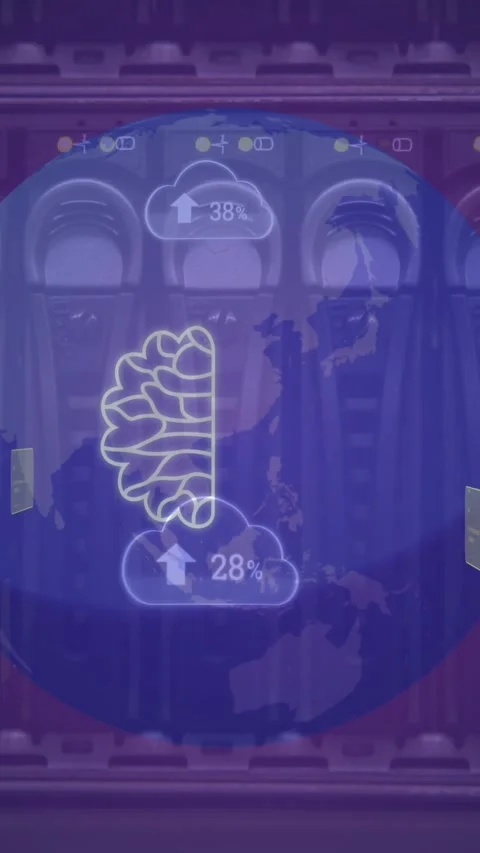 Animation of ai data processing and icons over globe, computer server Stock Footage 343609064
