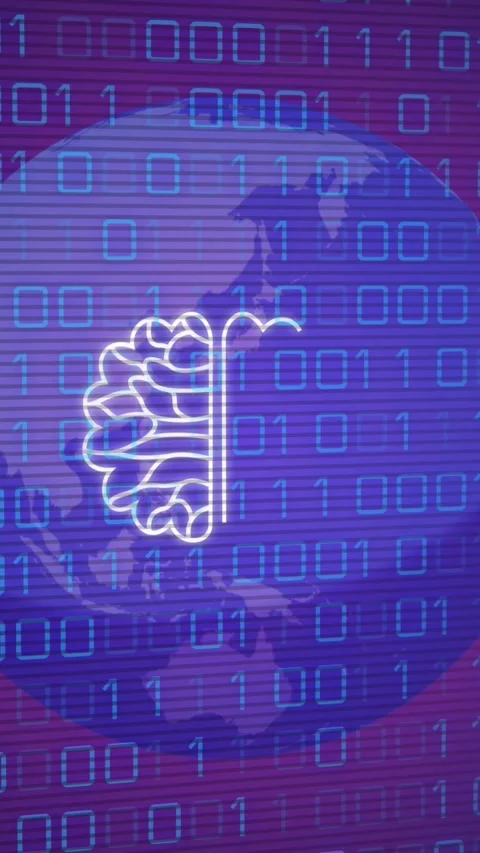 Animation of ai data processing and icons over globe and binary coding Stock-Footage 343640981