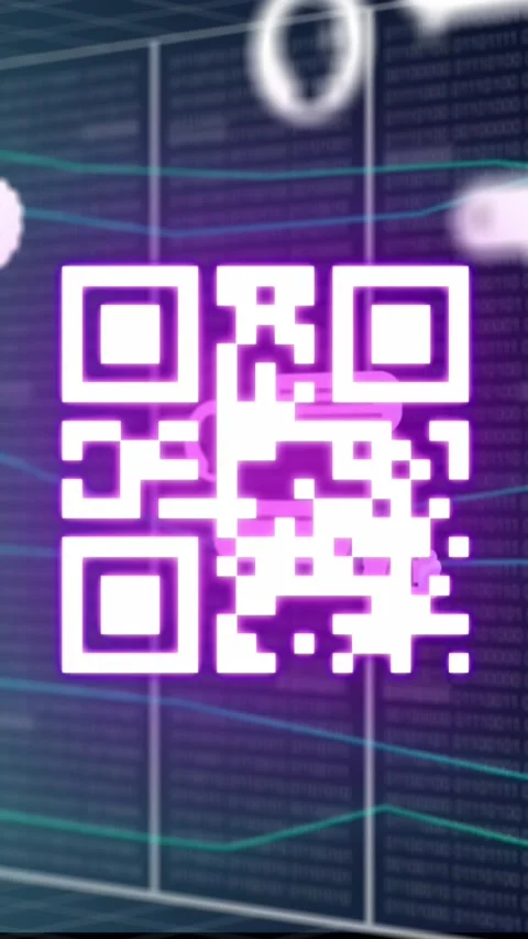 Animation of ai data processing, chat and icons over qr code Stock Footage 323897403