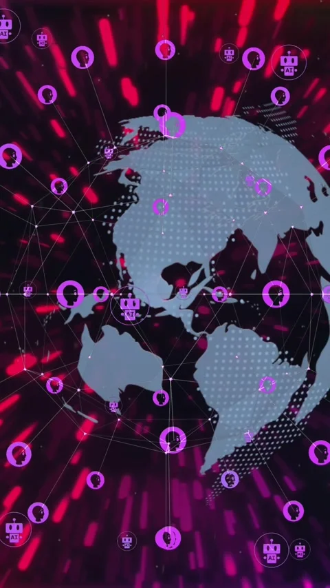 Animation of ai data processing with icons, globe and network of connections Stock Footage 343609171