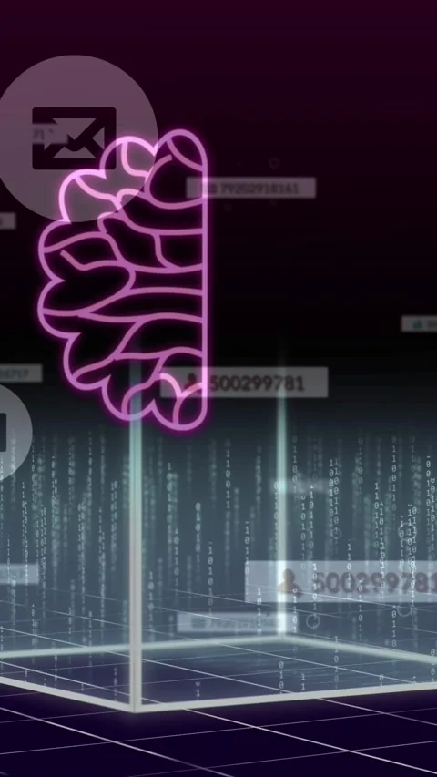 Animation of ai data processing with icons and cube Stock Footage 343609182