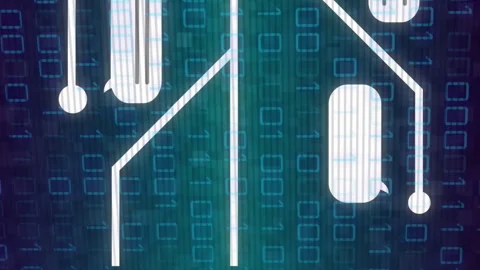 Animation of ai data processing over binary coding ai icons 動画素材 312532922