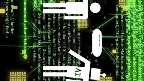 Animation of ai data processing over chat bot and computer circuit board Stock Footage 313339266