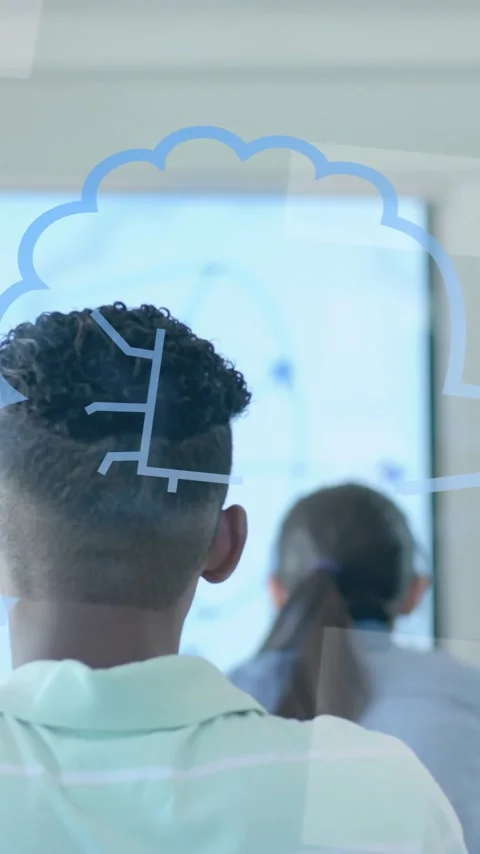 Animation of ai data processing over diverse students at school Stock Footage 323781950