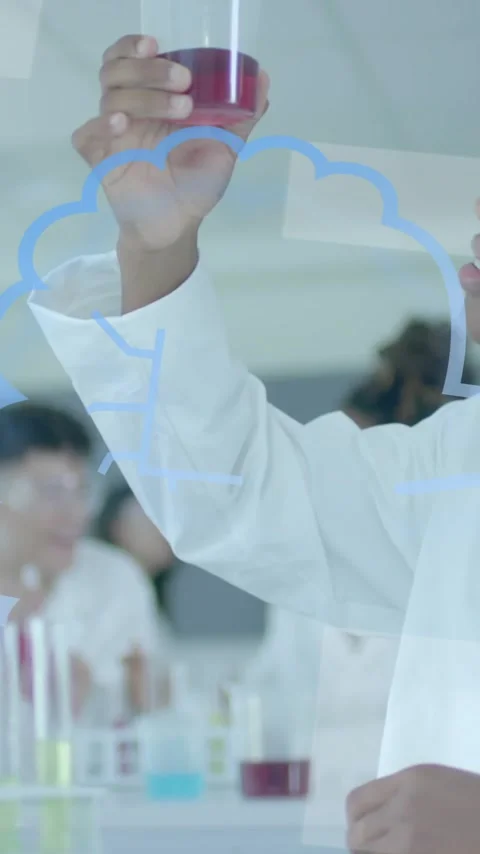 Animation of ai data processing over diverse students in laboratory Stock Footage 323781951
