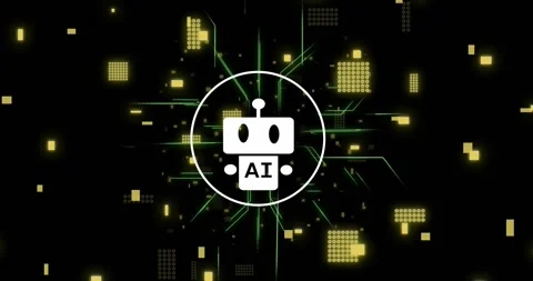 Animation of ai data processing over chat bot and computer circuit board Stock Footage 328974781