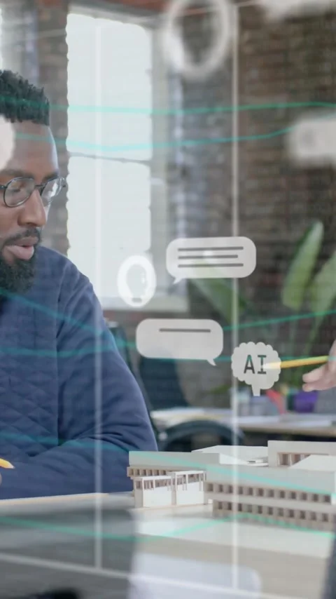 Animation of ai data processing over diverse business people in office Stock Footage 343028207