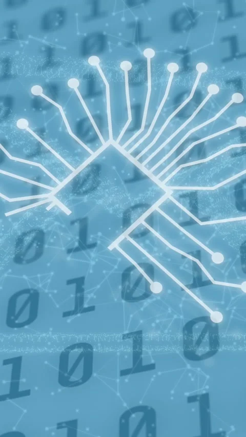Animation of ai data processing over binary coding with ai icons 스톡 동영상 343640956