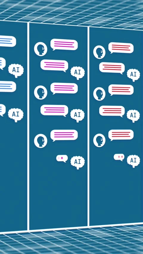 Animation of ai data processing over ai icons with computer servers Stock Footage 343679677