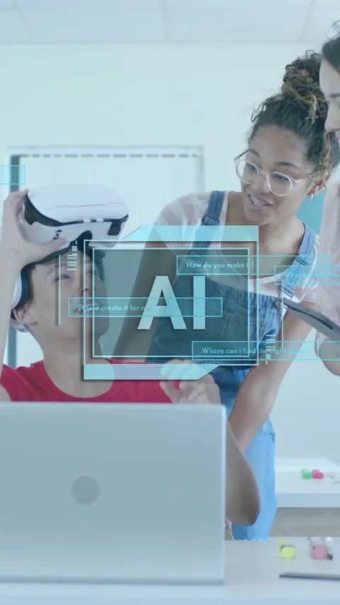 Animation of ai data processing over diverse students at school Stock Footage 343824312
