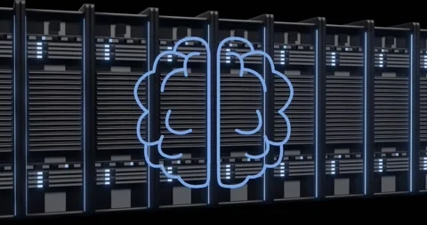 Animation of ai digital data processing and brain over computer servers Stock Footage 329125869