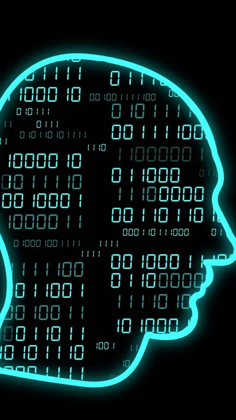 Animation of ai head with binary coding and data processing Stock-Footage 343824829