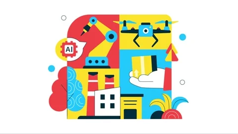 Animation of AI Robotics In Industry Vector Illustration 库存影片 332184467