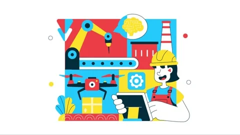 Animation of AI Robotics In Industry Vector Illustration Stock Footage 332184468