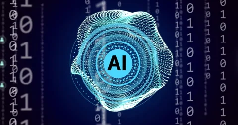 Animation of ai scanner and network over binary data and communication Stock Footage 268406499