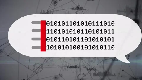 Animation of ai text and binary coding data processing over networks of Stock Footage 241343492