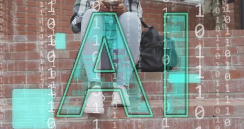Animation of ai text and binary coding over biracial female student using Stock Footage 267185173