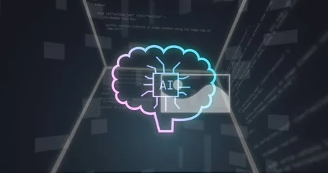 Animation of ai text and binary coding data processing over screen Stock Footage 328091323
