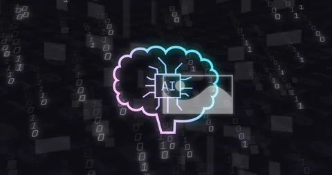 Animation of ai text and binary coding data processing Stock Footage 329409053