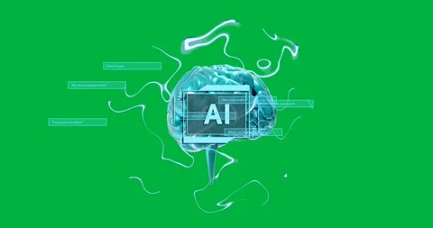 Animation of ai text and blue human brain spinning on transparent background Video stock 317925530