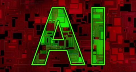 Animation of ai text and data processing over red background Stock Footage 265552293