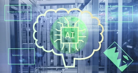 Animation of ai text and data processing over computer servers Stock Footage 328634846