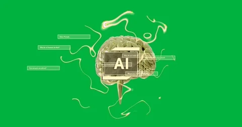 Animation of ai text and human brain spinning on transparent background Stock Footage 317925537