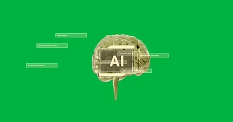 Animation of ai text and human brain spinning on transparent background Stock Footage 317925538