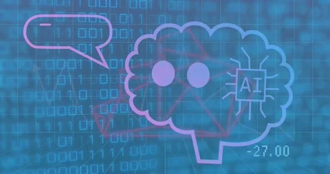Animation of ai text in animated brain over looping binary codes against Stock Footage 246588891