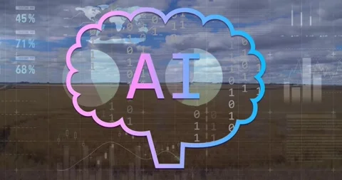 Animation of ai text, binary codes in brain, infographic interface over Stock Footage 257103603