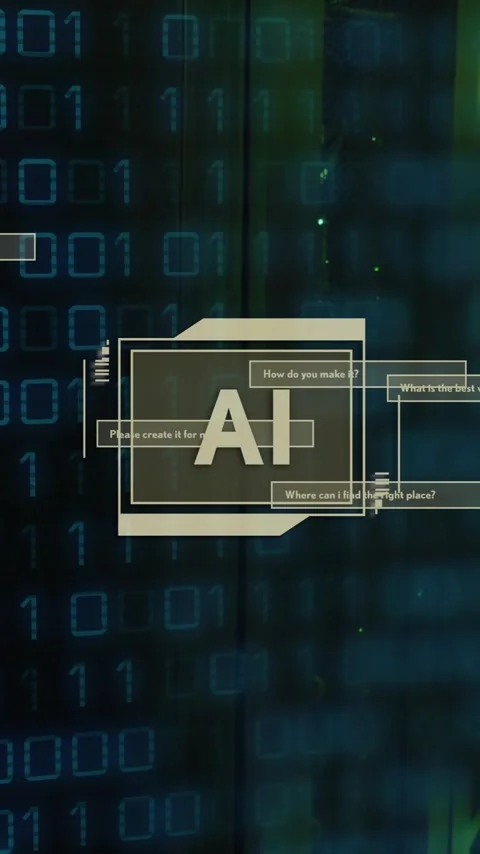 Animation of ai text, binary coding data processing over computer servers Stock Footage 320288922