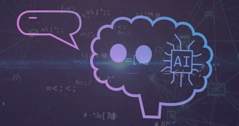Animation of ai text in brain and speech bubble with special symbols against Stock Footage 315644642