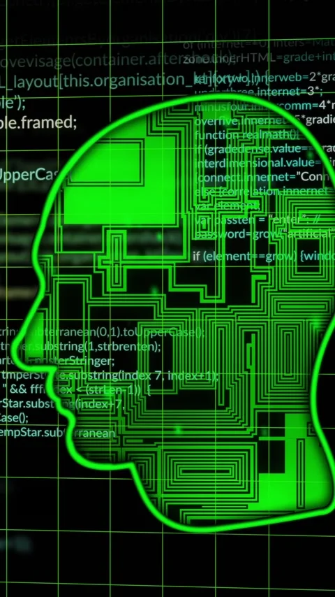 Animation of ai text, brain and binary coding data processing over dark Stock Footage 323781671