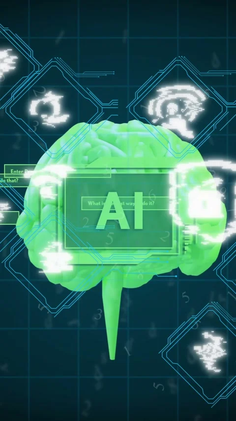 Animation of ai text, brain and digital data processing over black background Stock Footage 323781969