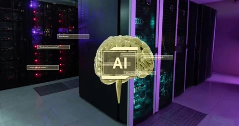 Animation of ai text, brain and data processing over computer servers Stock Footage 327527890