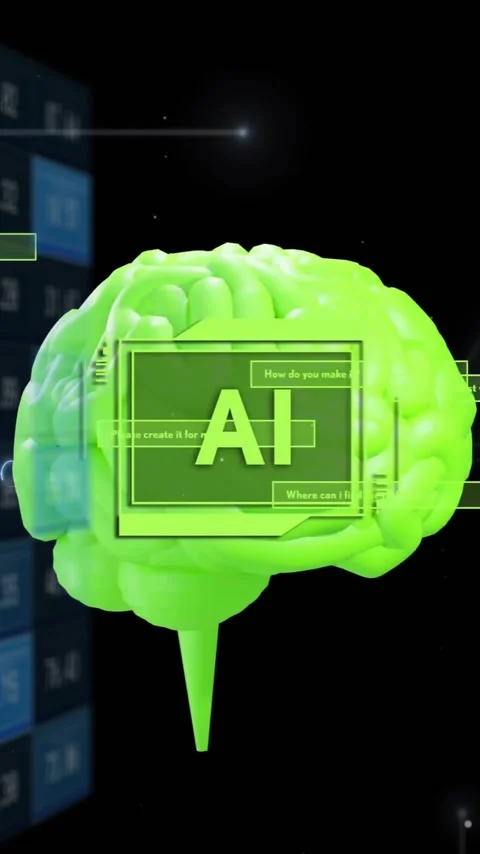 Animation of ai text, brain and digital data processing over black background Stock Footage 343824314